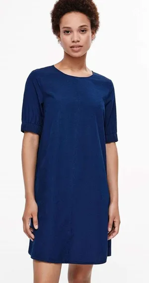 [COS] Blue Chambray Denim Half Sleeve Boat Neck Shift A-Line Mini Dress Size 6 thumbnail 1