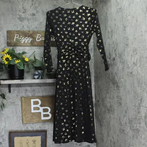 NWT Tommy Hilfiger Womens Printed Ruched-Waist Dress A4IJ114A Black / Gold 2 thumbnail 6