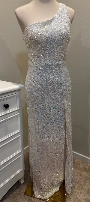 Windsor White Iridescent Sequin One Shoulder Maxi Dress‎ W2BRW070E Med thumbnail 1