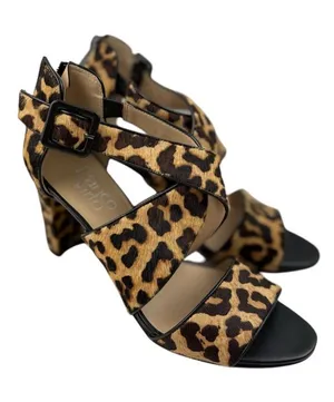 -Franco Sarto Hazelle 2 Leopard Print Strappy Sandal Heels Womens 7.5 Calf Hair thumbnail 1