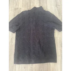 Abercrombie & Fitch Navy Chevron Pointelle Knit Button Up Sweater Polo M thumbnail 5