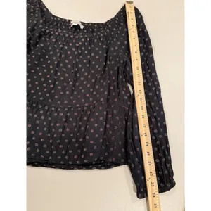 Loft Blouse Womens Medium On/Off Shoulder Polka Dot Cotton Travel Vacation thumbnail 4