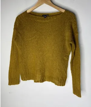 Eileen Fisher Mustard Yellow Mohair Blend Boat Neck Sweater Italian Yarn S thumbnail 1