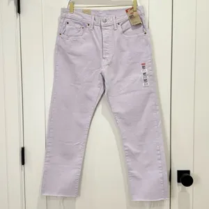 NWT Levi’s 501 Cropped Jeans 30x26 Light Purple Straight Leg Pastel Festival thumbnail 4