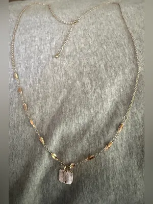 Gold Tone Pendant Necklace with Textured Square Charm thumbnail 3