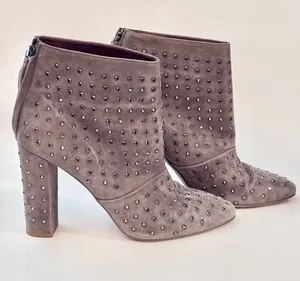 J. Crew Grey Suede Studded Ankle Booties thumbnail 1
