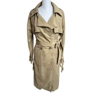 boohoo Tan Faux Suede Trench Coat M NWT Oversized Belted Minimalist thumbnail 2