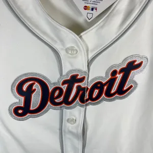 Majestic MLB Detroit Tigers Baseball Jersey Womens Large White Grey Glitter Logo thumbnail 4
