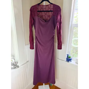 NWT Halara Purple Lace Sleeve Cowl Neck Ruched Midi Dress Size M thumbnail 2