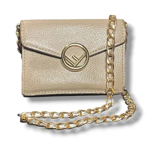 Fendi Tortora Gray Leather F Is Fendi Micro Trifold Wallet Chain Card Case Italy thumbnail 1