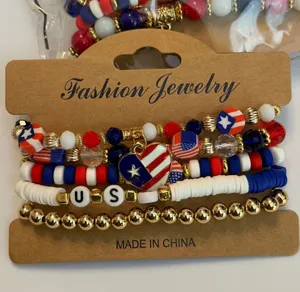 🇺🇸🇺🇸🇺🇸BOGOHO🇺🇸🇺🇸🇺🇸Fashion Jewelry Red White Blue Patriotic Beaded Bracelet Set thumbnail 1