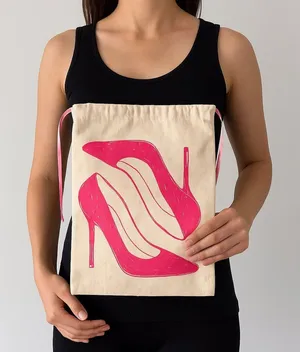 Canvas Stylish Pink Shoe Print Women's Bag thumbnail 1