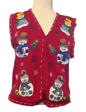 Bobbie Brooks Red Snowman Ugly Christmas Sweater Vest Women’s M Holiday Festive thumbnail 1