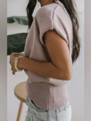 Böhme Geena Shoulder Pad Sweater Dusty Lavender Knit Top Size Small thumbnail 3