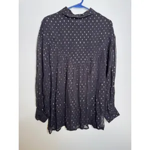 Venus Button Down Shirt Womens 8 Black NWT Metallic Rainbow Foil Polka Dot Top thumbnail 6
