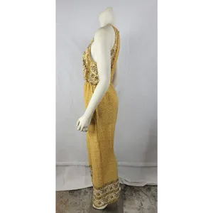 Sienna Sky Womens Jumpsuit Size M Mustard Floral Print Halter Back Keyhole Boho thumbnail 9