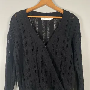 ASTR The Label S Faux Wrap V-neck Pointelle Knit Pullover Sweater‎ Black ($79) thumbnail 3