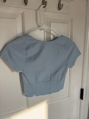 NIKIBIKI Light Blue Crop Seamless Square Neck Top thumbnail 4