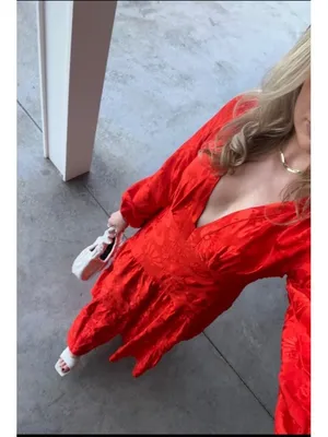 NWT Anthropologie x FARM Rio Red Satin Long-Sleeve V-Neck Jacquard Maxi Dress M thumbnail 12