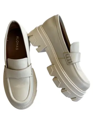 EUC ALOHAS Leather Trailblazer Platform Loafers Cream Size 6.5 thumbnail 1