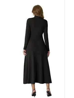 NEW Black Long Sleeve Mock Neck Pullover Pockets Midi Dress L thumbnail 2