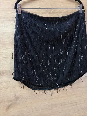 Avec Les Filles Black Sequin Fringe Mini Skirt Large thumbnail 2