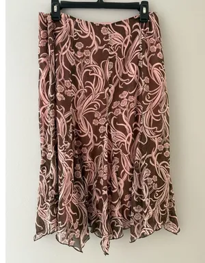 Y2k Skirt Pink & Brown Floral Fairycore Fairy Whimsy Size 6 Lined Silky Cato thumbnail 3