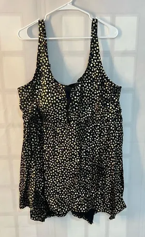 Swim365 Black Gold Spotted Adjustable Strap Mesh Trim Swim Top Dress Size 26 thumbnail 1