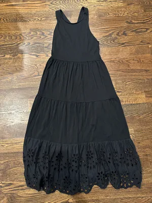 J Crew Black Eyelet Hem Tiered Maxi Dress XS thumbnail 4