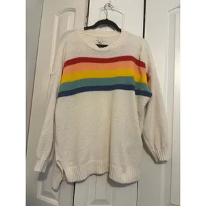 American Eagle‎ Womens Rainbow Striped Knit Sweater Cream Pullover XS XSmall thumbnail 3