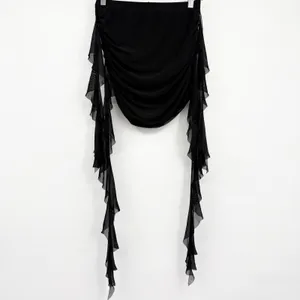 SHEIN Womens Black Ruched Ruffle Asymmetric Goth Fairycore Mesh Mini Skirt S thumbnail 2