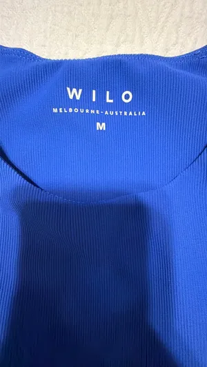 WILO Blue Sports Bra with Pastel Stripe Detail thumbnail 2