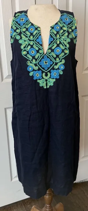 J.Crew NWT‎ Linen Shift Dress Sz LT Large Tall Embroidery Button Back Sleeveless thumbnail 1