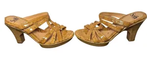 Söfft Cork Leather Strappy Heeled Sandals Tan Natural Boho Size 7M thumbnail 1