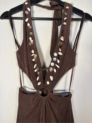 Windsor Brown Shell-Trim Halter Mini Dress thumbnail 2