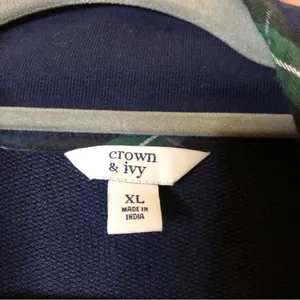 Crown & Ivy Harper‎ Long Sleeve Button Neck Pullover Plaid Pocket Navy Blue XL thumbnail 4