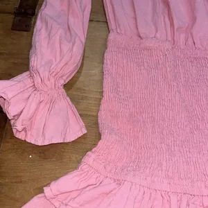 Woman’s Petal & Pup Pink Off-the-Shoulder Smocked Ruffle Mini Dress Size Medium thumbnail 3