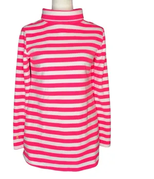 NWT Dudley Stephens S Pink‎ Striped Cobble Hill Vello Fleece Mock Neck Pockets thumbnail 1
