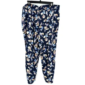Jessica Simpson Size XL Pants Navy‎ Blue Floral Tapered Pockets Elastic Waist thumbnail 2