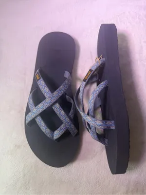 Teva Kids Navy Footbed Flip Flops with Blue Patterned Straps thumbnail 7