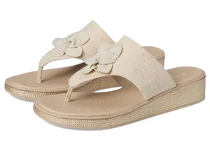 NEW LifeStride Bloom Wedge lightweight wedge Flip flop thong Sandal beige 8 wide thumbnail 1