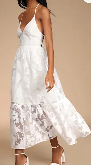 NWT Lulus Small Feeling Like Forever White Jacquard Organza Lace-Up Midi Dress thumbnail 1