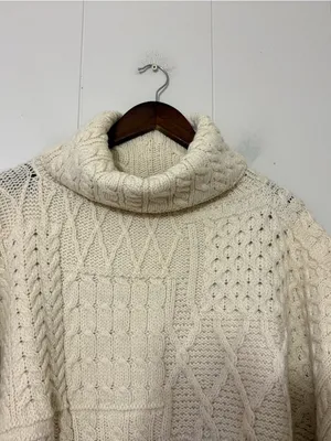 Blarney Woollen Mills 100% Merino Wool Aran Knit Poncho Cape Ivory One Size thumbnail 5