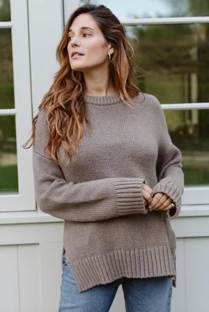 Jenni Kayne Boyfriend Crewneck Sweater in Taupe thumbnail 1