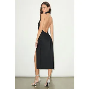 Lulus Beyond Classy Black Satin Halter Midi Dress Party Holiday Wedding Medium thumbnail 3