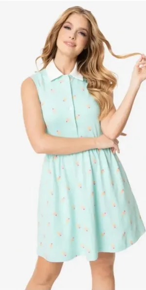 Unique Vintage Josie Ice Cream Print Sleeveless Fit Flare Dress‎ Blue Size Small thumbnail 1