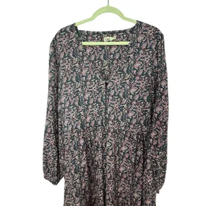 Faherty Isabella Tiered Midi Maxi Dress XL Dark Paisley Floral Long Sleeve Boho thumbnail 6