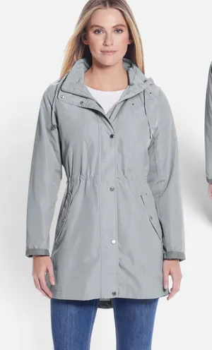 NWT WEATHERPROOF Women's Hooded Rain Coat Anorak-Style Jacket in Grey, 2X thumbnail 1