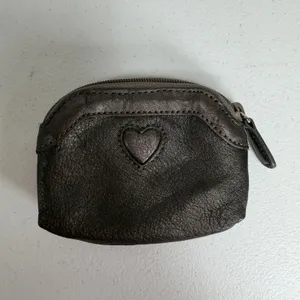 Brighton Coin Purse Metallic Bronze Leather Heart Stitched Zipper Pouch Small thumbnail 2