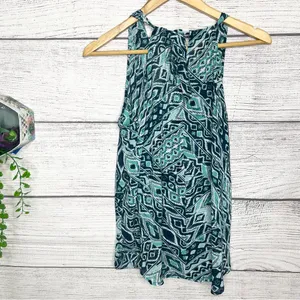 New York & Company Teal Blue Tribal Print Halter Top Wrap Blouse Size Medium thumbnail 12